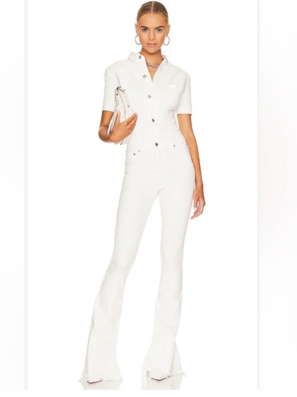 SER.O.YA Fallon White Denim Flare Jumpsuit Size Large